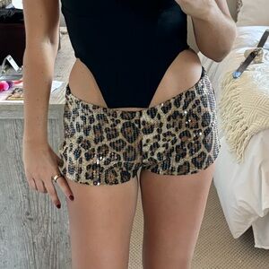 Fashion Nova Leopard Print Sequin Shorts